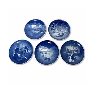 Lot of 5 Bing & Grondahl Christmas Plates: Danish Blue Porcelain Wall Decor 7"